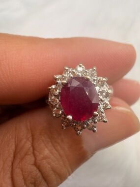 14k White Gold Ruby & Diamond Ring Size 6.